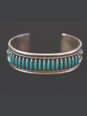 VTG Francis M. Begay Navajo Sterling Needlepoint Turquoise Cuff Bracelet